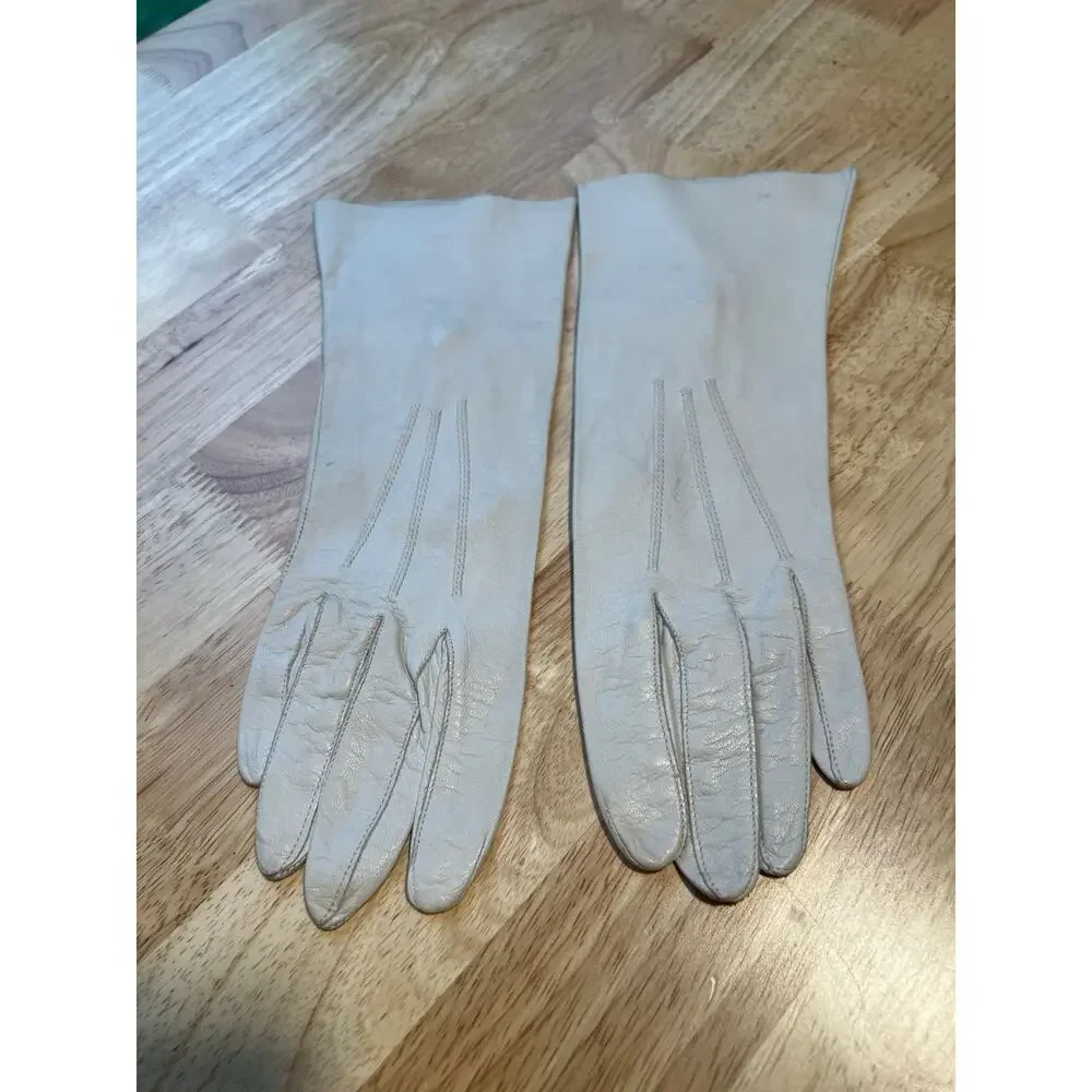 Vintage White Leather Gloves Small JL